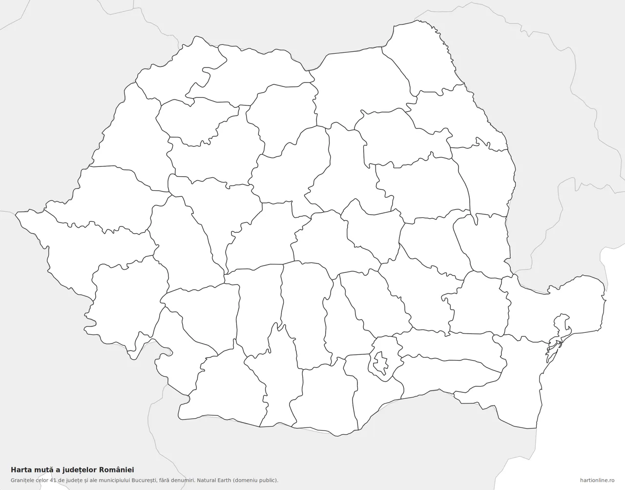 Harta județelor, fără denumiri